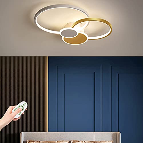 YZSJ Ceiling Light LED Dimmable Ceiling Lamp Modern Living Room Lamp with Remote Control 3000K-6500K Acrylic Round Circle Bedroom Chandelier Bedroom Dining Room Kitchen Lighting,Gold,58cm(42W)