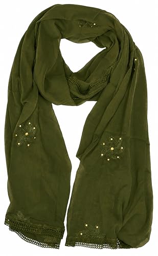 Image of YOUTHQUAKE Flower Embroidered Diamond Work Chiffon Dupatta for Womens & Girls With 4 Side Lace