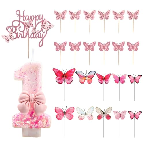 1 Vela, 23 Banderas De Mariposas, Accesorios para Fiestas De Cumpleaños, Pegatinas para Pasteles De Postre, Diseño De Ambiente Fotográfico, Instalación De Aniversario.