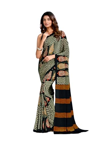 Image of Jaanvi fashion Women's Crepe Silk Saree with Unstitched Blouse Piece | Soft Lightweight Traditional Ethnic Wear Saree for Party, Wedding, Festival