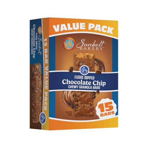 Sunbelt Bakery Fudge Dipped Chocolate Chip Chewy Granola Bars, Value Pack, 15 Count (Pack of 1)