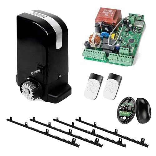 Kit Completo Motor corredera Profesional para automatizar Puertas y cancelas correderas de hasta 500 kg de Peso, con Cremallera de Nylon y Acero, fotocelula, mandos, y Placa de maniobras.