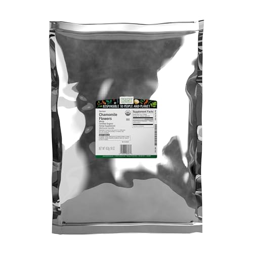 Frontier Co-op Organic German Whole Chamomile Flowers, 1-pound Bulk Bag, Makes Relaxing/Calming Tea, Kosher, Non Irradiated