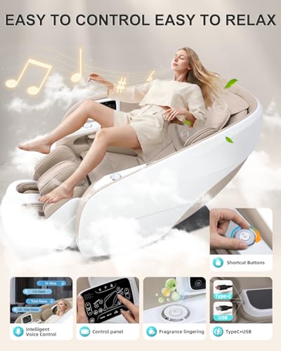 Image of Massage Chair Full Body,4D Zero Gravity Massager Recliner with Touch Screen Controller, SL-Track Heating, Foot Massage, Auto Modes, Bluetooth Speaker, Beige