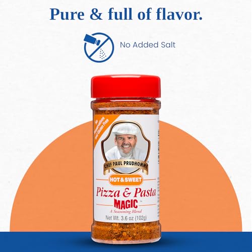 Chef Paul Magic Seasoning Blends Pizza & Pasta Magic Hot & Sweet | Italian Seasoning | Parmesan Cheese & Herbs Blend | No Added Salt & Preservatives | Perfect for Pizza, Pasta, Salads | 3.6 Oz (102 g)