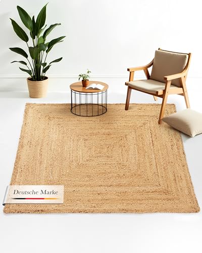 carpetfine Juteteppich Nele Beige handgewebt aus Jute 80x80 cm |...