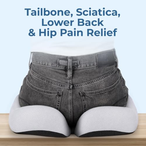 Image of 5 STARS UNITED Seat Cushion - Memory Foam Chair Cushion for Tailbone Pain Relief - Ergonomic Support for Coccyx, Sciatica & Butt - Office, Desk & Gaming Chair, Car Seat, Wheelchair, Light Gray Mesh