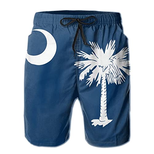 South Carolina Flag Swim Trunks Quick Dry Board Shorts with Mesh Lining Beach Shorts Printed Shorts Swimwear