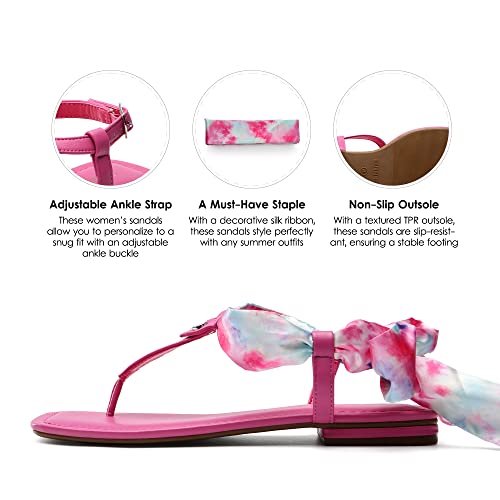 DREAM PAIRS DREAM PAIRS Women's T-Strap Thong Flat Sandals with Cute Square Toe Strappy for Summer,Size 5,Hot Pink,SDFS2301W