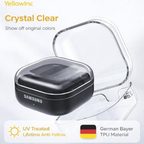 Image of German Bayer Clear TPU Case Cover for Samsung Galaxy Buds 4 and 4 Pro with Carabiner, Lifetime Anti-Yellow, Wireless Charging Compatible (Transparent, TPU)