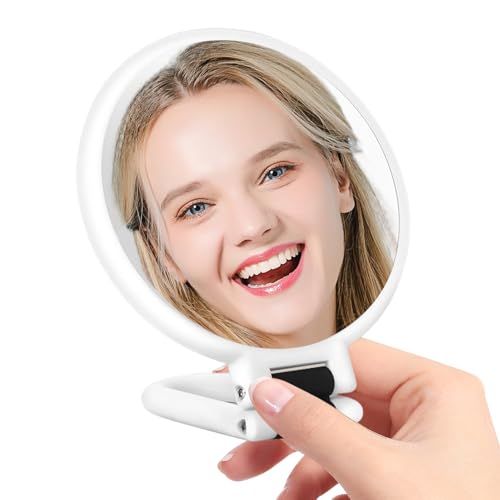 Espejo De Tocador Con Aumento: Espejo De Mesa De Doble Cara De 10 Pulgadas, Lupa De Maquillaje Plegable De 20 Aumentos, Soporte De Mesa Portátil, Espejos Cosméticos Iluminados Ajustables Para