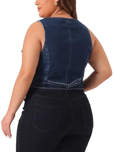 Agnes Orinda Plus Size Denim Vest for Women Sleeveless V Neck Button Down Casual Jean Waistcoat Jacket4