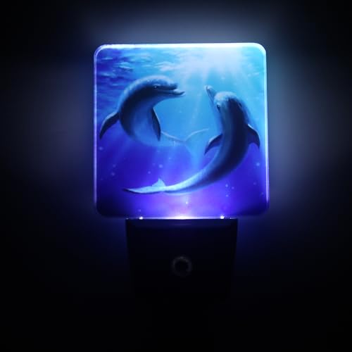 Image of Blue Dolphins Plug-in LED Night Light,Smart Auto Dusk to Dawn Sensor Night lights Plug into Wall, Ocean Animal Nightlight for kids,Energy Efficient Night light for Bedroom,Bathroom,Kitchen,Stairs
