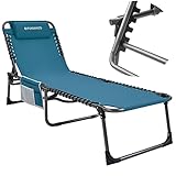 FUNDANGO Folding Chaise Lounge Chair for Outdoor, Lawn, Patio, Beach, Sunbathing, Deck, Lay Flat 4-Fold Portable Lightweight Heavy-Duty Adjustable Camping Reclining Chair with Pillow, Teal