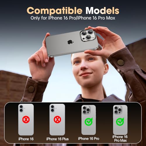 Xfilm for iPhone 16 Pro/16 Pro Max Camera Lens Protector Bling Individual Gear Design Diamond Ring 9H Hardness Scratchproof Protector, Stylish Phone Accessories, Case Friendly (Gray)