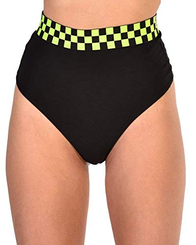 iHeartRaves Neon Yellow Double Check Thong Bottom Shorts (Medium)