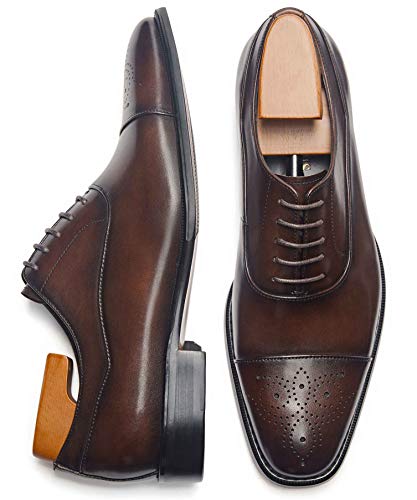 Latest Model Men Dress Shoes Formal Oxford Office Genuine Leather Shoes (12 Dark Brown)