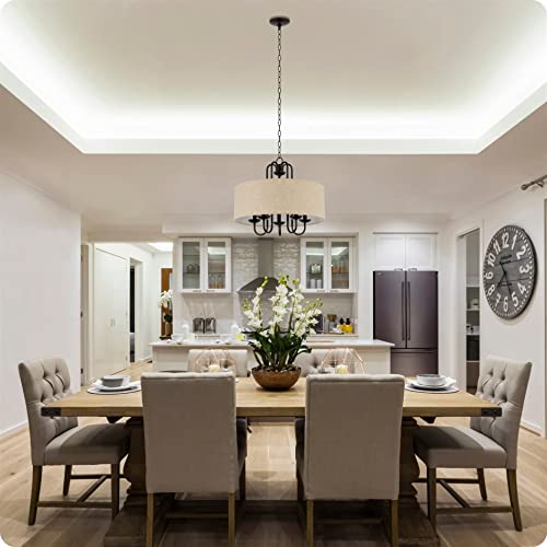 Kira Home Gwenyth 20" 5-Light Modern Drum Chandelier + Oatmeal Fabric Shade, Oil Rubbed Bronze Finish #TOP28