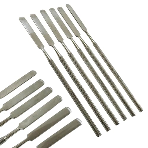 6 Pack - Mixing Spatulas with Textured Grip Handle, Flat Single-Ended | German Stainless Steel Dental Instruments