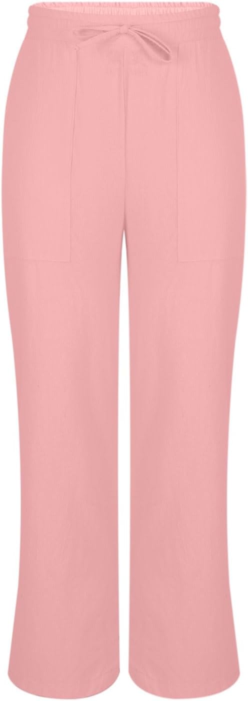 Linen Pants Women with Pockets Dressy Palazzo Wide Leg Trousers 2026 Spring Summer Travel Beach Vacation Outfits - Image 5