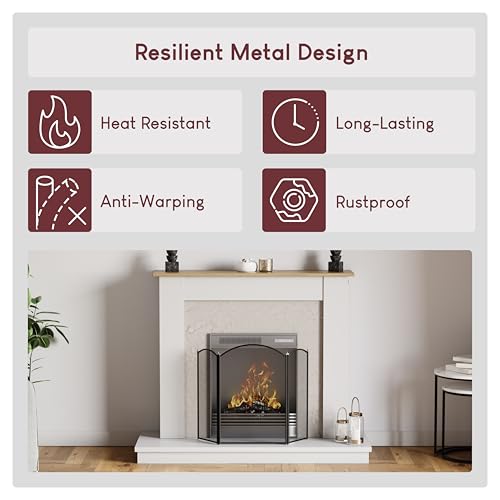 Fire Vida Selby 3 Panel Fire Screen Spark Fire Guard, Metal, Black