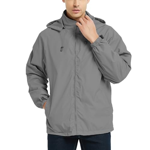 Image of Mywu Men's Water-resistant Rain Jacket Lightweight Windbreaker Hooded Rain Coat for Adults Outdoor Hiking Camping