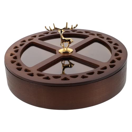 Mobestech 干果盒 ?果收?盒 胡桃木色 ?形 四?格 湿気防止蓋付き スナックトレー 多機能 ナッツ ド ーツ収納容器 家族やオフィスの集まりに