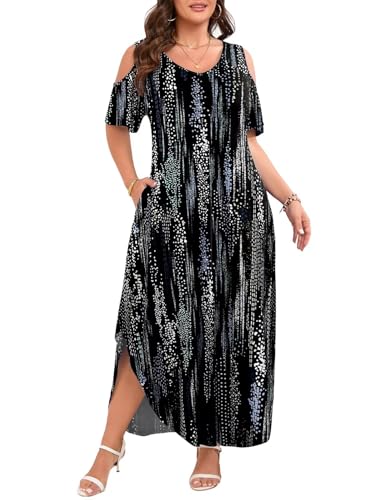 Image of JollieLovin Womens Plus Size Casual Summer Maxi Long Dress Cold Shoulder V Neck Beach Sundresses