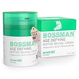 Bossman Peptide Revival Cream 1.7 oz - Emerald (Green Tea) Scent - Anti-Aging Face Moisturizer for Men & Women - Niacinamide & Hyaluronic Acid - Peptide Moisturizer for All Skin Types - Made in USA