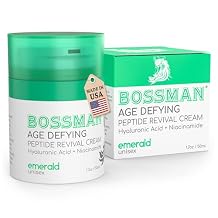 Bossman Peptide Revival Cream 1.7 oz - Emerald Green Tea Scent - Anti-Aging Face Moisturizer for Men & Women - Niacinamide & Hyaluronic Acid - Peptide Moisturizer for All Skin Types - Made in USA