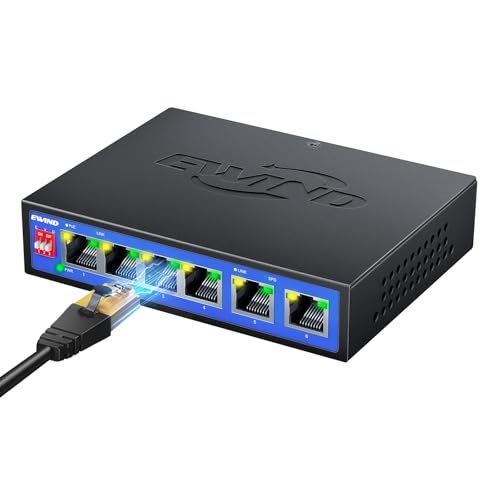 Image of EWIND 2025 Upgraded 6 Port Gigabit PoE Switch, 4 PoE+ Ports @65W + 2 Gigabit Uplink, Lifetime Protection, Plug & Play Unmanaged Ethernet Switch, Extend /Auto Recovery /VLAN Mode, Desktop or Wall Mount