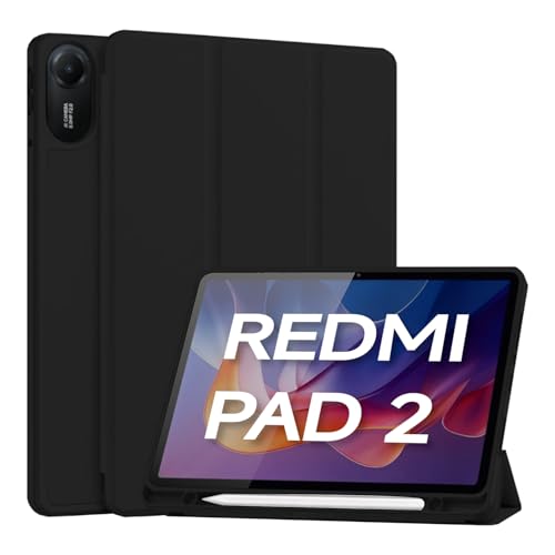 Rino Cases Capa Smart Cover para Redmi Pad 2 11' (2025) - TPU Flexível Magnética Multi-ângulo com Suporte para Caneta e Auto Despertar (Preto, Apenas Capa)
