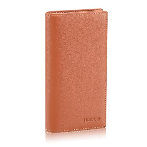 Image of HISCOW Bifold Long Wallet with 15 Credit Card Slots - Italian Calfskin, Tan, 6.97 inchH x 3.5 inchW x 0.98 inchD, Italian Style