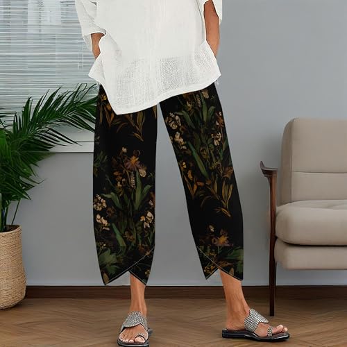Women Boho Floral Wide Leg Lantern Pants Low Rise Elastic Waist Baggy Trousers with Pockets Summer Beach Wear2