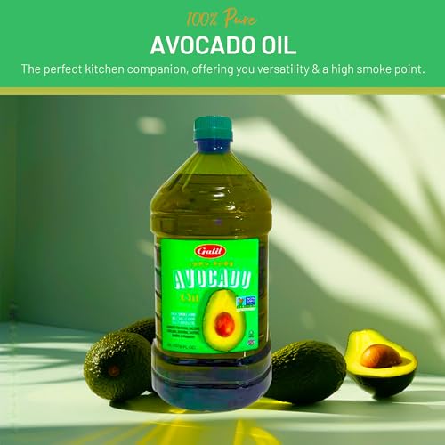 Galil 100% Pure Avocado Oil - High Smoke Point 500°F Non-GMO, Vegan, Halal Certified - Perfect for Cooking, Baking, Sautéing, Dressings & Marinades, Rich in Healthy Fats - 2 Liter Bottle