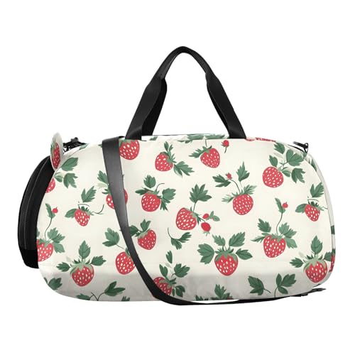 Duffle Bag for Boys or Girls with Shoes Compartment, Strawberry Cartoon Sports Travel Bag Overnight2