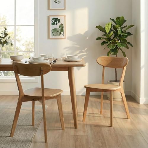 Image of 100% Solid Wood Dining Chairs,Mid Century Modern Dining Chairs with Rounded Backrest,Kitchen,Dining Room Chairs Set of 1 /2 /4 (2, Original Wood Color)