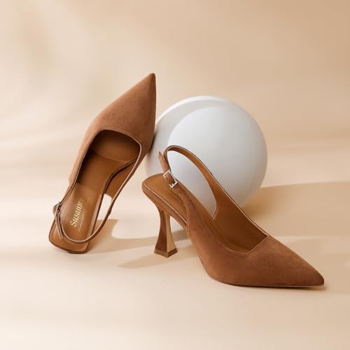 Image of Susanny Slingback Kitten Heels Elegant Dressy Pumps for Women Closed Pointy Toe Sexy Chunky High Heels Wedding Bride Prom Party Dress Shoes