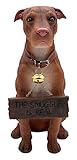 Adorable Brown Pitbull Figure with Reversible Sign to Display, 13 Inches