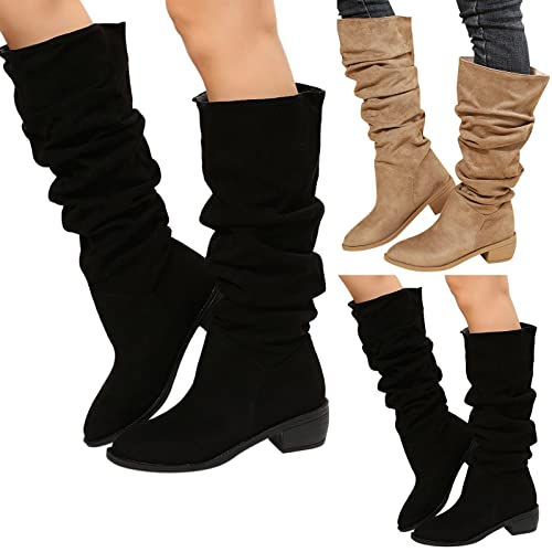 Bottes mi-mollet pour femmes à talon bas et couleur unie pour l'hiver