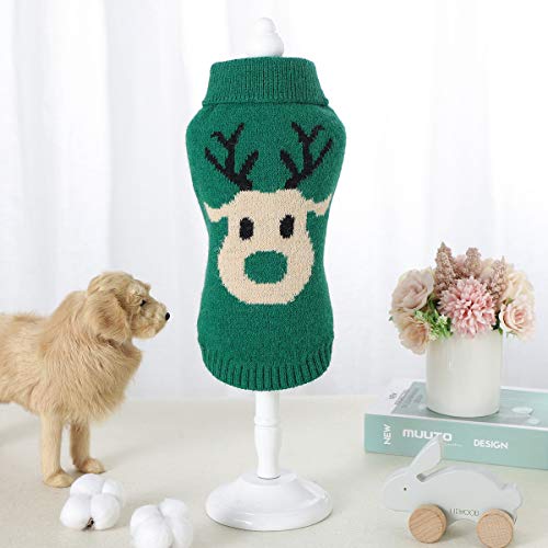 Dog Sweaters Pet Christmas Knitted Sweater Cartoon Reindeer Knitwear Pet Winter Warm Clothes For Dogs Puppy Kitten Cats Green S #TOP4