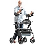 Upright Walkers for Seniors, Stand Up Rollator Walker with Adjustable Padded Armsupport & Seat, Folding Rolling Walker with 8'' Wheel Suitable for All Terrain, Black