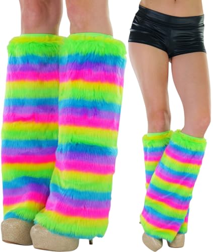Image of ToBeInStyle Women's Faux Vibrant Fur Retro Daring 60' Inspired Ravewear Knee High Leg Warmers