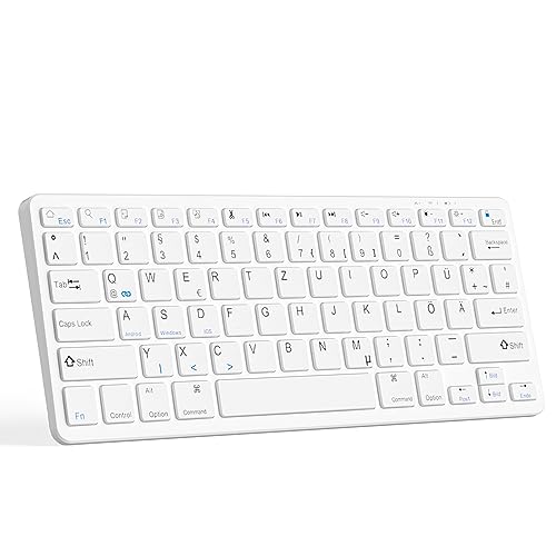 Bluetooth Tastatur Deutsche Drahtlose Tastatur Ultradünne Kompatibel mit iOS/Android/Windows System Wiederaufladbare Tastatur für iPad/iPhone//Laptop/Smartphone/Tablet/Computer /PC QWERTZ DE Layout
