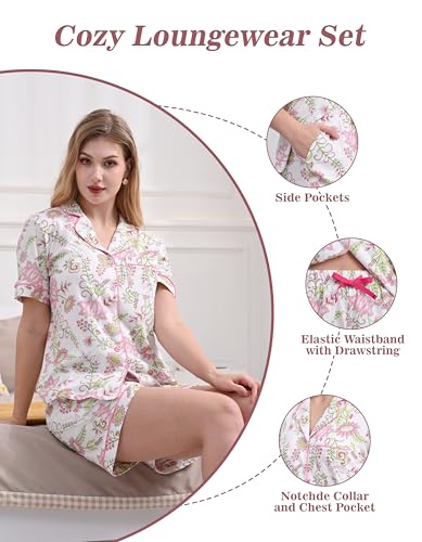 Image of NAP BOUND 100% Cotton Pajamas for Women Sets 2 Pieces Pjs Button short sleeves with Pockets Soft Sleepwear Loungewear XS-XXL