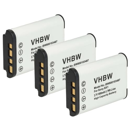 vhbw 3X batería Compatible con Sony DSC-RX100 Mark VII, FDR-X1000V, FDR-X1000VR, FDR-X3000, FDR-X3000R cámara (1000 mAh, 3,6 V, Li-Ion)