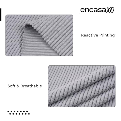 Image of Encasa XO Corduroy Fabric by the Meter, 59 inch Wide Premium 238 GSM Polyester Upholstery & Sewing Material, Soft Ribbed Grey Fabric for Sofa /Cushion Covers, Trousers, Curtains & DIY Crafts