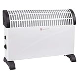 3 niveles de potencia: 750 W - 1250 W - 2000 W. Con termostato ajustable. Protección contra sobrecalentamiento. Posibilidad de montaje en pared. Alimentación: 220-240 V, 50 Hz.