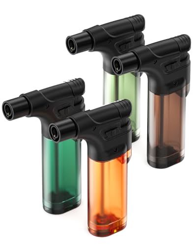 Lot de 4, VVAY Mini Chalumeau Gaz, Briquet Tempête à Gaz Rechargeable (Gaz Non Inclus)