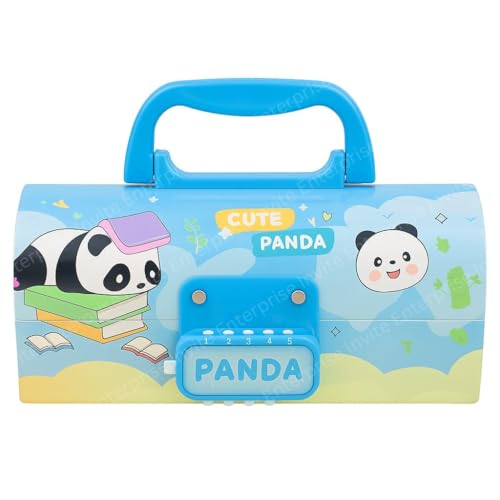 Image of WORSHIPER Panda Pencil Case Suitcase Style Password Lock Pencil Case, Multi-Layer Pencil Box for Kids, Boys, Girls, Stationary Organizer Box, Birthday Return Gift for Kids(Panda Theme)